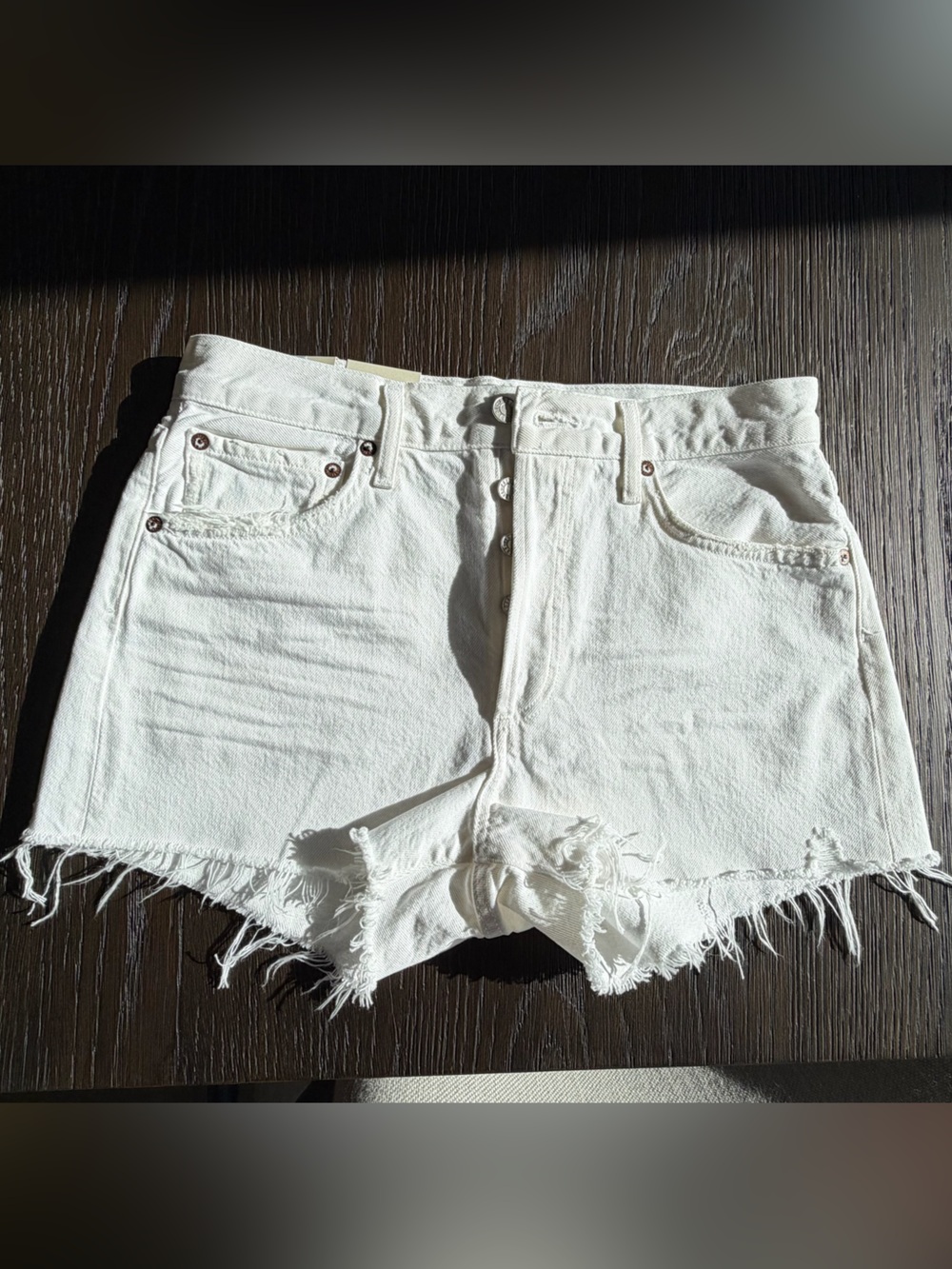 Agolde White Parker Distressed vintage Frayed Hem Denim Shorts